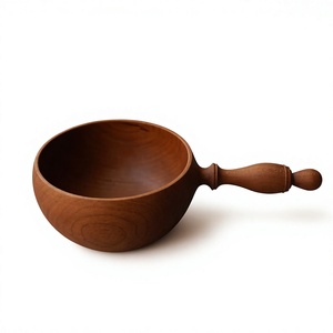 ชามไม้ทำมือพร้อมหูจับ ดีไซน์มินิมอล สำหรับเสิร์ฟอาหาร ใช้ในบ้าน - Product Image 1
