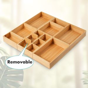 Bamboo Desktop Organizer 9-Compartment Removable <b>Storage</b> <b>Tray</b> For Office Stationery And Snacks - Product Image 1