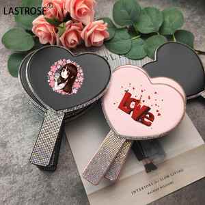 OEM Heart-Shaped Handheld Magnifying <b>Makeup</b> Mirror with Lighting Bling Diamond Rhinestone Wholesale Private Label - Product Image 3