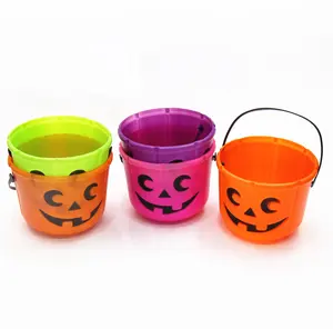 Pafu rifornimenti del partito di halloween zucca dolce secchi con maniglia multicolore dolcetto o scherzetto di plastica di halloween secchio