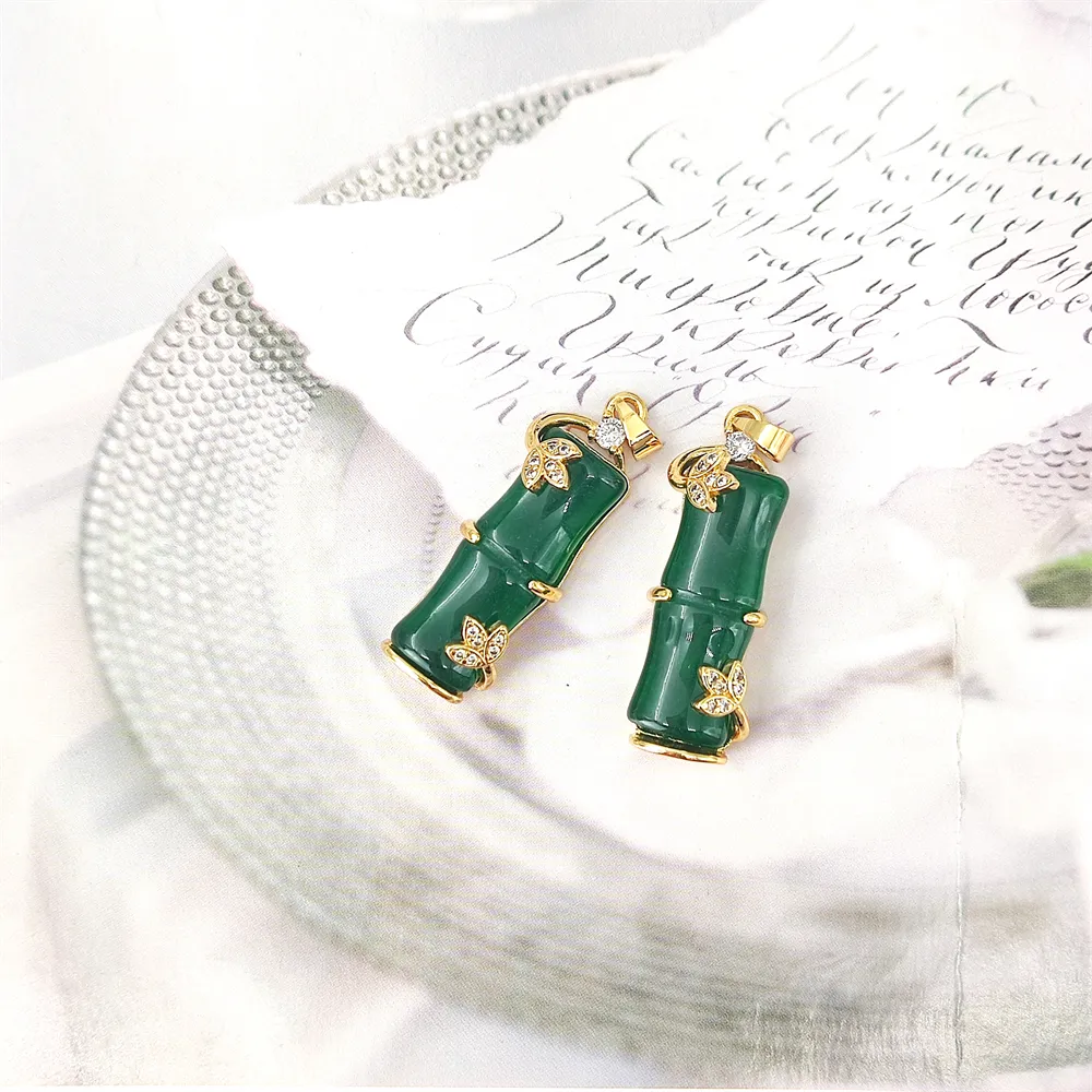 2023 позолоченное ожерелье Подвески популярное богатство ювелирные изделия длинная бамбуковая ФОРМА натуральный камень нефритовый зеленый кулон для женщин ожерелье