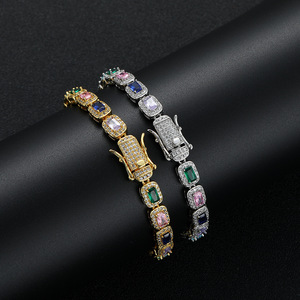 <span class=keywords><strong>Hip</strong></span>-<span class=keywords><strong>Hop</strong></span> <span class=keywords><strong>Rap</strong></span> grande gemma bracciale moda 5A zircone glassato in vero oro placcato collana di gioielli colorati - Product Image 5