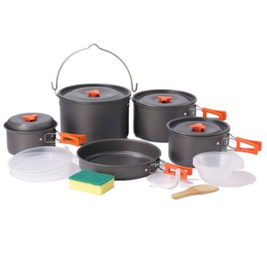 Outdoor Cookware Set Portable Aluminum Alloy <b>Pots</b> And Pans With <b>Lid</b> For Camping Hiking Travel Cooking - Product Image 1