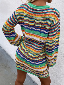 M0578 maglieria da <span class=keywords><strong>donna</strong></span> girocollo femminile pullover a righe <span class=keywords><strong>arcobaleno</strong></span> maglione da <span class=keywords><strong>donna</strong></span> stile medio lungo abito in maglieria a maniche lunghe - Product Image 3