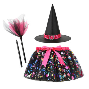 Costume de sorcière pour filles, jupe tutu pour fête d'Halloween, anniversaire, festival, cosplay, jupe avec chapeau de sorcière et balai - Product Image 6