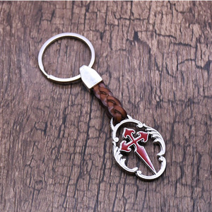 Porte-clés en cuir avec pendentif croix ovale en métal et émail rouge, accessoire décoratif cadeau - Product Image 5