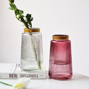 <span class=keywords><strong>Vase</strong></span> de Table en verre coloré <span class=keywords><strong>Transparent</strong></span>, décoration minimaliste pour la maison, verre rayé - Product Image 4