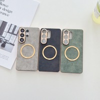 Coque de téléphone PC à anneau magnétique pour S25 Ultra, antichoc, texture tissu, avec cadre de protection d'objectif