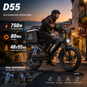 Bicicleta Eléctrica de Carga D55 E-MTB 48V55Ah 750W con Neumático Grueso de 20 Pulgadas, 240 km de Autonomía, Suspensión Doble OEM, Bicicleta Eléctrica de Reparto de Fábrica - Product Image 1
