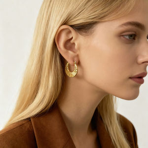 أقراط هاغي ضخمة من الفولاذ المقاوم للصدأ، مضادة للحساسية، للحفلات، بتصميم غير منتظم، مطلية بالذهب عيار 18 قيراط، مجوهرات نسائية أنيقة - Product Image 3