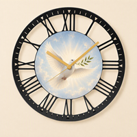 Horloge murale en fer personnalisée avec motif colombes centralisées, 25 cm, motif sur mesure pour accent mural religieux ou domestique
