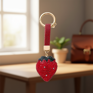 Llavero de cristal Angelina Strawberry con dije de diamantes de imitación rojos para bolso o accesorio de coche - Product Image 2