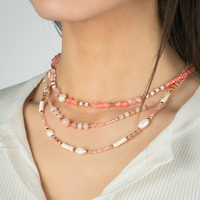 Collar de cuentas de piedra natural de acero inoxidable serie rosa, collar de perlas de agua dulce naturales hechas a mano para mujer, venta al por mayor