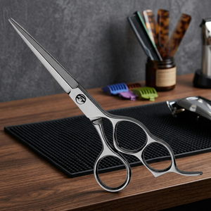 Ciseaux de coiffure professionnels en acier au carbone, lames à pointe arrondie, manche long en acier inoxydable, pour droitiers, 3 anneaux, crochet fixe - Product Image 4