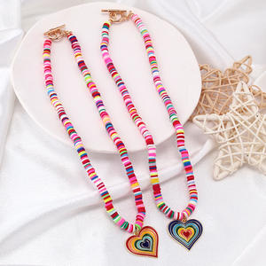 Collar de Corazón con Cuentas de Arcilla Polimérica Arcoíris para Mujer, Regalo, Joyería de Moda, Origen Yiwu - Product Image 2
