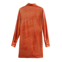 Robe mini plissée en velours chic pour femme, style vintage, à manches longues et boutonnée, Vestidos Mujer