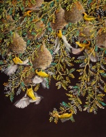 Papier peint mural autocollant imperméable à l'eau avec fond sombre et oiseaux tropicaux pour la décoration murale du salon à la maison