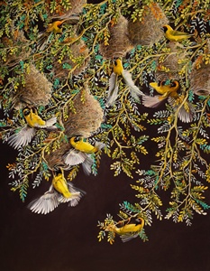 Papel Tapiz Mural Autoadhesivo Impermeable con Fondo Oscuro y Aves Tropicales para Decoración de Paredes de Sala de Estar - Product Image 4