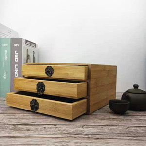 Boîte à thé en bambou à trois étages, rectangulaire, emballage cadeau fait main - Product Image 1