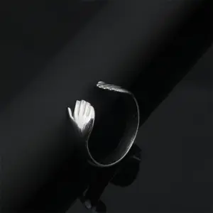 Stainless steel leaf love two-handed ring opening adjustable index finger fashion simple hand accessories for men and women