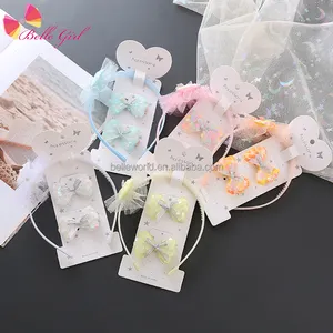 BELLEWORLD 2023 accessories for girls kids hot sale products hairbands sequin bow duck clip and headband for baby girl set