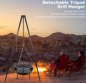Portable <b>Tripod</b> <b>Camping</b> Grill With Adjustable Chain Outdoor <b>Fire</b> Grill for <b>Camping</b> and Backyard Cooking - Product Image 4