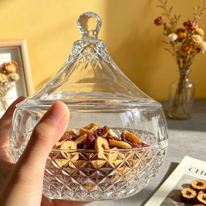 Vente en gros de pots à bonbons en verre sans plomb au design moderne et élégant avec couvercle, bol à biscuits et fruits, 3 tailles, récipient de stockage alimentaire - S - Product Image 2