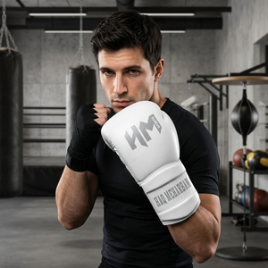 Haq Meharban <b>Boxing</b> <b>Gloves</b> 31MD5 PU Leather Training <b>Gloves</b> Velcro Closure <b>White</b> Breathable Gym Use Adult Men - Product Image 1