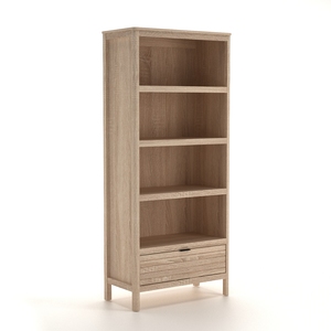 Bibliothèque moderne haute à étagères ouvertes avec tiroir à lattes et rangement - Product Image 2
