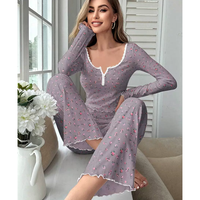 2025 nouvelle tendance en gros impression fleurs automne Homewear Sexy décontracté mode à manches longues pantalons longs pyjama ensemble pour les femmes