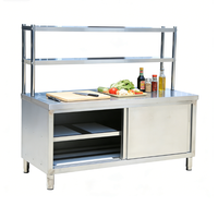 Plan de travail en acier inoxydable commercial avec porte coulissante, table de préparation de cuisine robuste pour restaurant, cantine, service de restauration