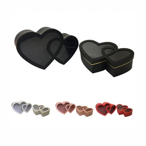 Chengruo 2 Piece Box Double love Box Heart Packaging Paper Box With Transparent Window for Flower Gift Mom <strong>Valentine</strong> <strong>Chocolate</strong> - Product Image 1