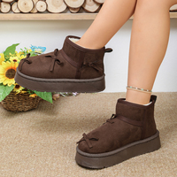 Bottes de neige à plateforme pour femmes, décor à nœuds, en faux daim, semelle épaisse, doublure moelleuse, bottines chaudes à enfiler, 3 couleurs