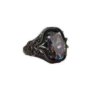 Cincin Pria Gaya Punk Gelap Trendi Keren Eropa Amerika Populer Retro dengan Inlay Batu Alam Zirkon dan Paduan Emas untuk Mode Lintas Batas - Product Image 5