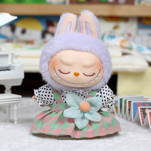 Vestido de muñeca Rabbudo de 17 cm, falda a cuadros de verano con flores, conjunto de fiesta para niñas, ropa de tela para muñecas de vinilo - Product Image 2