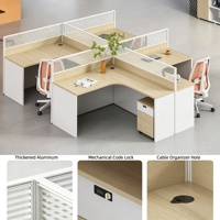 Ensemble de bureaux de travail écologiques E0 pour 4/6 personnes, poste de travail informatique moderne en forme de L avec cloison et chaises en option
