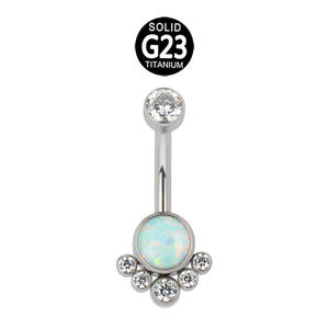 ASTM F136 Titanium Body Piercing Jewelry Opal + 5 CZ Internal Thread Push Pin Top <strong>Belly</strong> <strong>Button</strong> <strong>Rings</strong> - Product Image 1