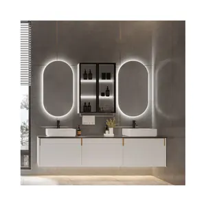 Moderno estilo europeo melamina madera contrachapada doble lavabo baño vanidad Mesa almacenamiento ducha gabinete