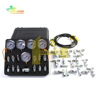 Kit de test de pression hydraulique Hangood 5 jauges, 5 tuyaux de test, 13 raccords et 14 connecteurs en T, double couche 1/10/25/40/60Mpa
