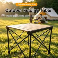 Table de camping pliante moderne en métal avec base tréteau, étanche, résistante aux rayures, hauteur réglable pour les voyages en extérieur