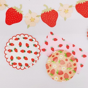 Ensemble de vaisselle jetable DAMAI Fruits Premium pour fêtes d'enfants, anniversaires, fournitures de fête sur le thème des fraises, assiettes en papier, gobelets, serviettes - Product Image 4