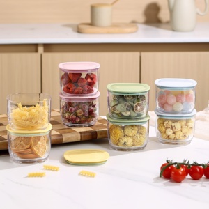 B169 Cute Clear Plastic <strong>Stackable</strong> Airtight Food Storage <strong>Containers</strong> Colorful Lids Dual Tier Design Leak Proof Eco-Friendly - Product Image 6