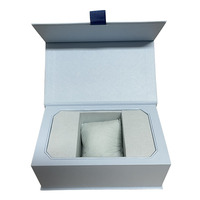 Boîte à montre magnétique bleue à texture gaufrée unique avec laminage mat et doublure en éponge, boîtes à bijoux personnalisées avec logo