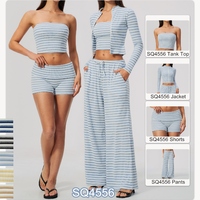 Ensemble deux pièces rayé pour femme : Crop top bustier et pantalon taille haute à jambes larges – Tenue décontractée, loungewear, streetwear, yoga – Logo personnalisé