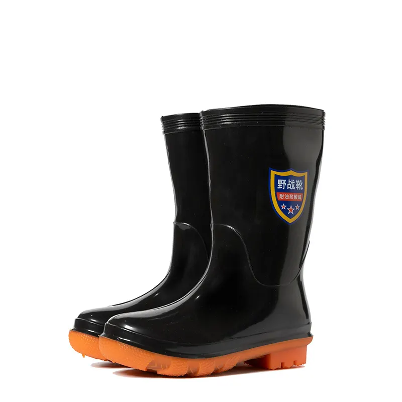 pvc anti-slip waterproof rain boots black thick wear-resistant labor insurance waterproof shoes construction site construction