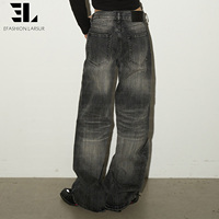 Pantalon en jean LARSUR personnalisé, style japonais, coupe droite, délavé, effet vieilli, ample et baggy, pour skater