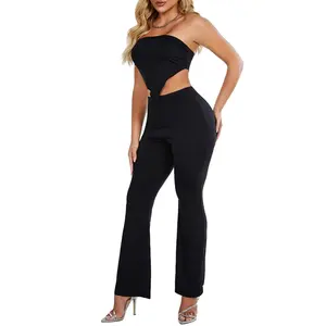 Sexy senza maniche tubo asimmetrico Top e pantaloni in maglia nera all'ingrosso due pezzi set abbigliamento donna modesto 2024 estivo