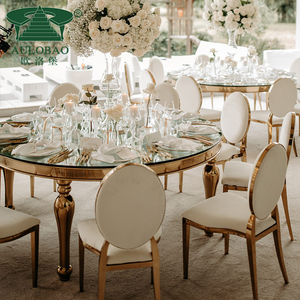 Muebles de hotel Base de acero inoxidable Parte superior de vidrio Sala de banquetes Mesa de comedor redonda - Product Image 1