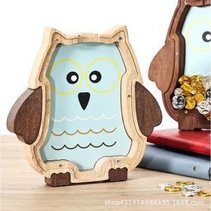 Hucha de madera, adorno creativo con forma de búho, caja de ahorro infantil con diseño de dibujos animados para guardar monedas. - Product Image 3