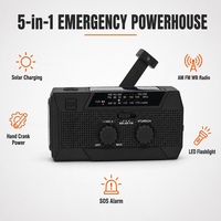 Chargeur de téléphone portable solaire rechargeable à manivelle 5000mAh, lampe torche LED, radio de survie portable pour la randonnée, le camping et les activités de plein air